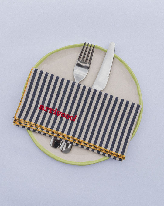 righe piccole blu - ricamo rosso