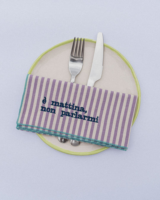 righe piccole lilla - ricamo blu