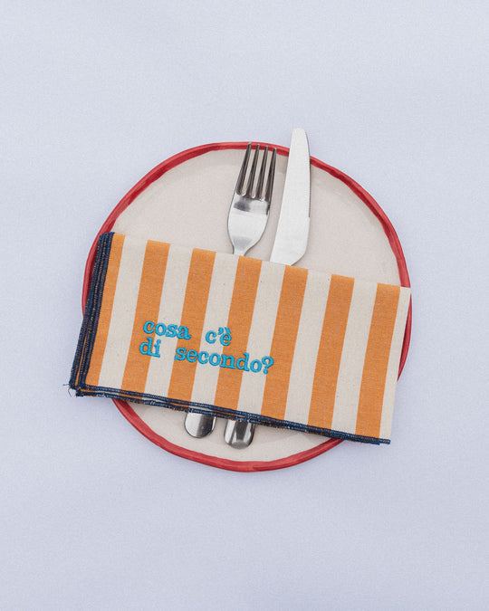 righe grandi gialle - ricamo azzurro