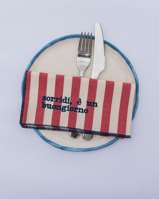 righe grandi rosse - ricamo blu