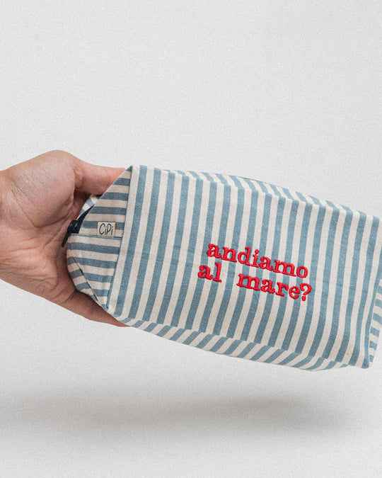 righe piccole jeans - ricamo rosso