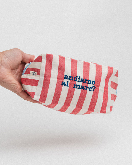 righe grandi rosse - ricamo blu