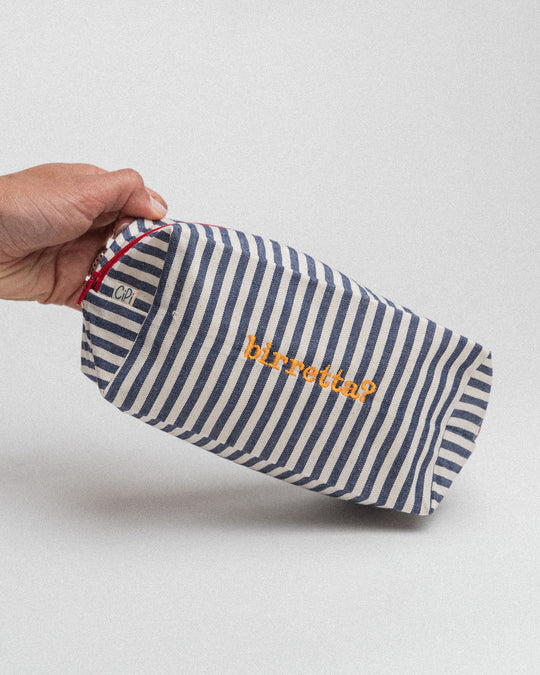 righe piccole blu - ricamo giallo