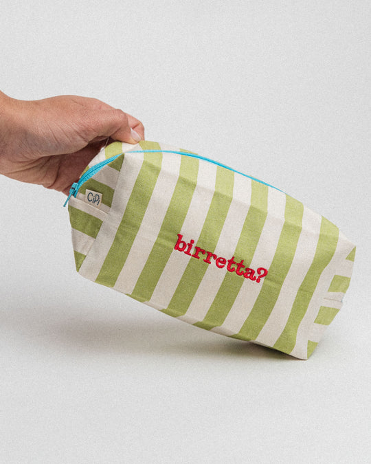 righe grandi verde chiaro - ricamo rosso