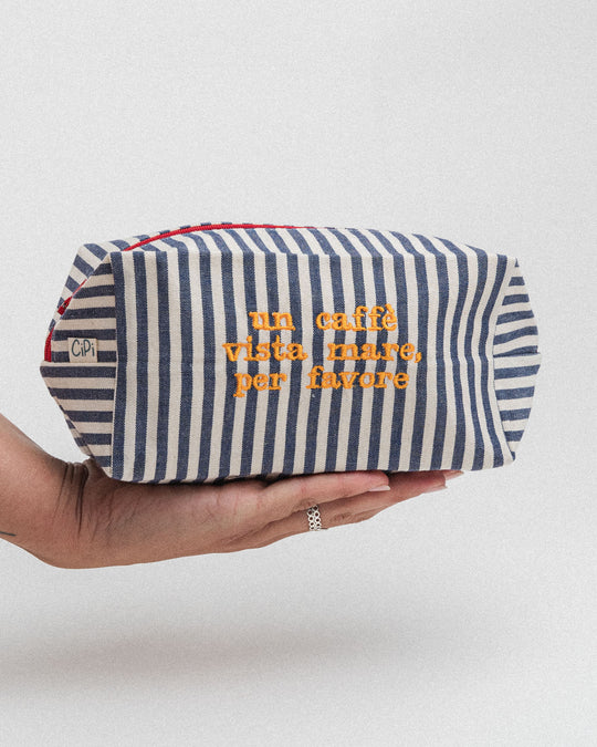 righe piccole blu - ricamo giallo