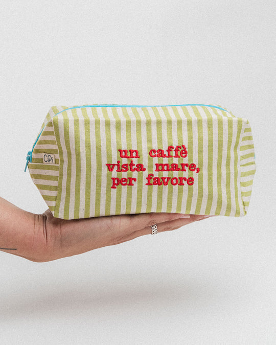 righe piccole verde chiaro - ricamo rosso