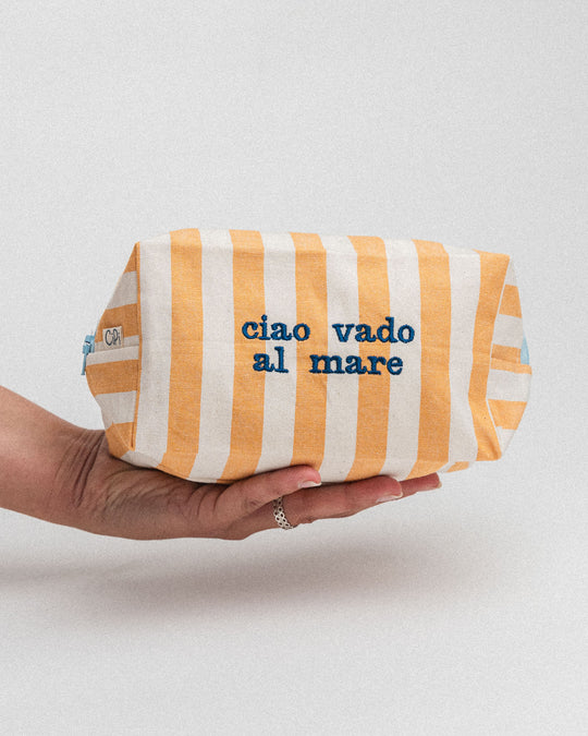 righe grandi gialle - ricamo blu