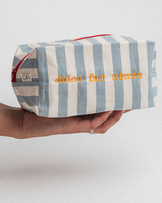 righe grandi azzurre - ricamo giallo