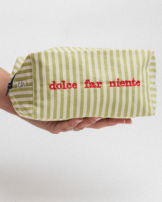 righe piccole verde chiaro - ricaamo rosso