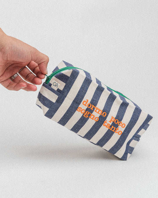 righe grandi blu - ricamo arancione