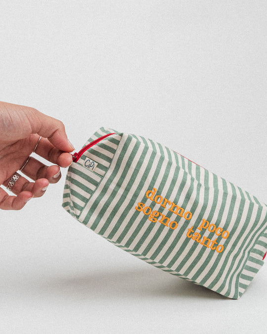 righe piccole verde salvia - ricamo giallo