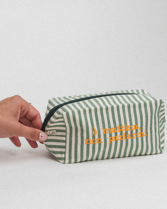 righe piccole verde salvia - ricamo giallo