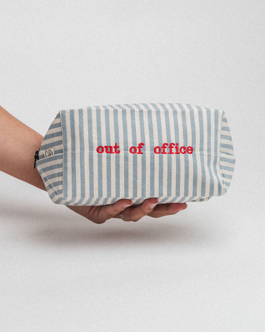 righe piccole azzurre - ricamo rosso