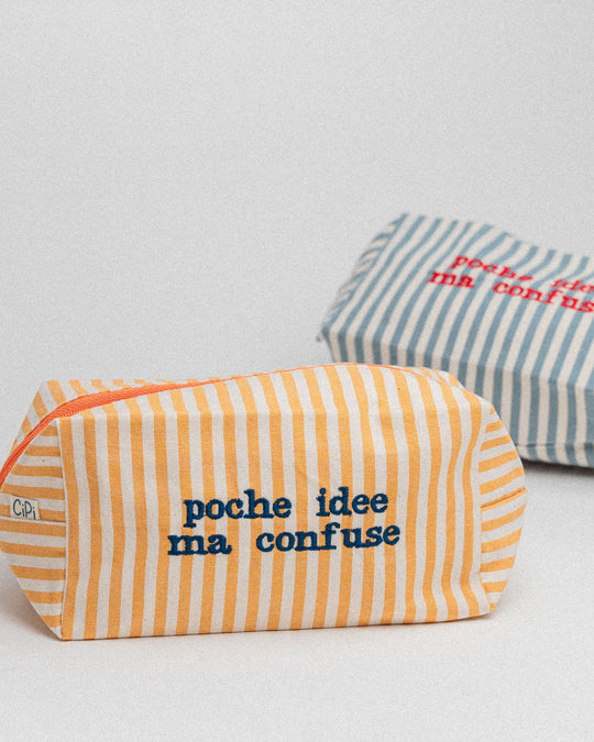 righe piccole gialle - ricamo blu