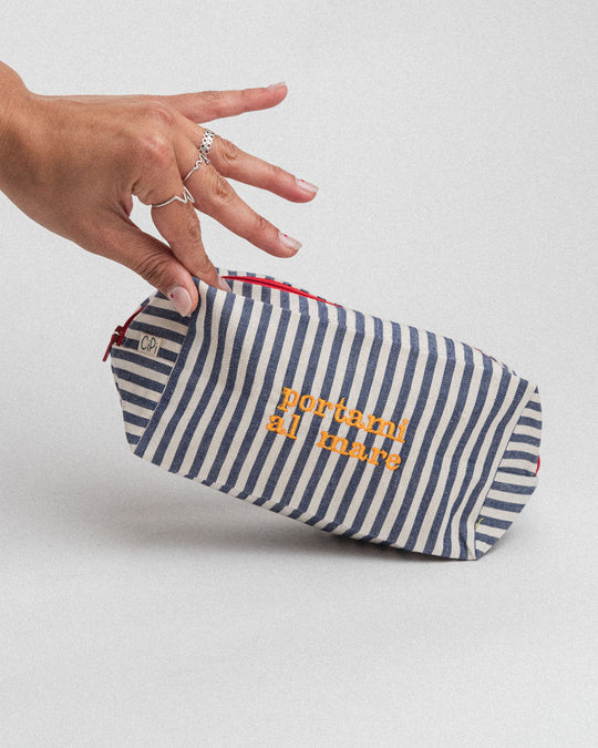 righe piccole blu - ricamo giallo