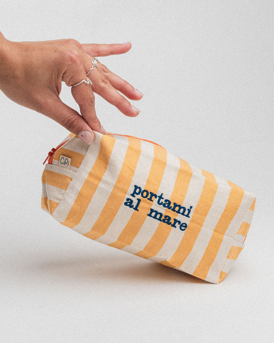 righe grandi gialle - ricamo blu