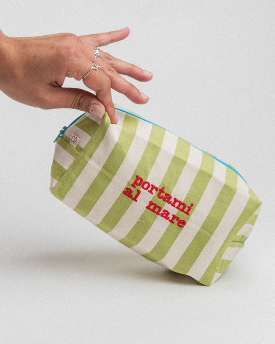 righe grandi verde chiaro - ricamo rosso