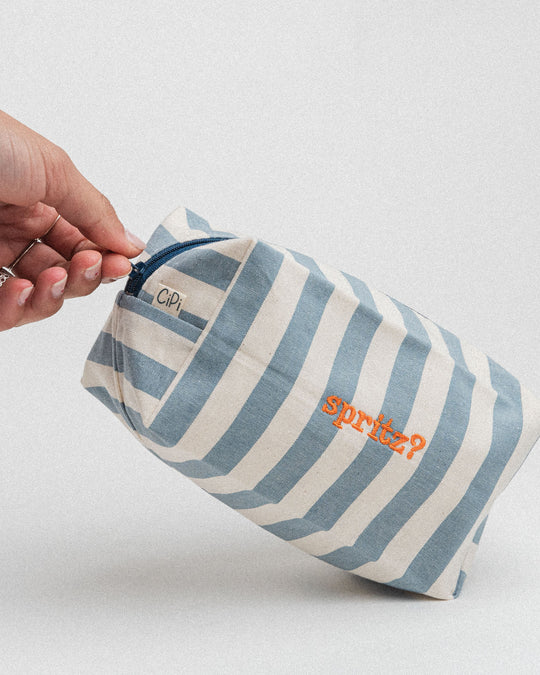 righe grandi azzurre - ricamo arancione