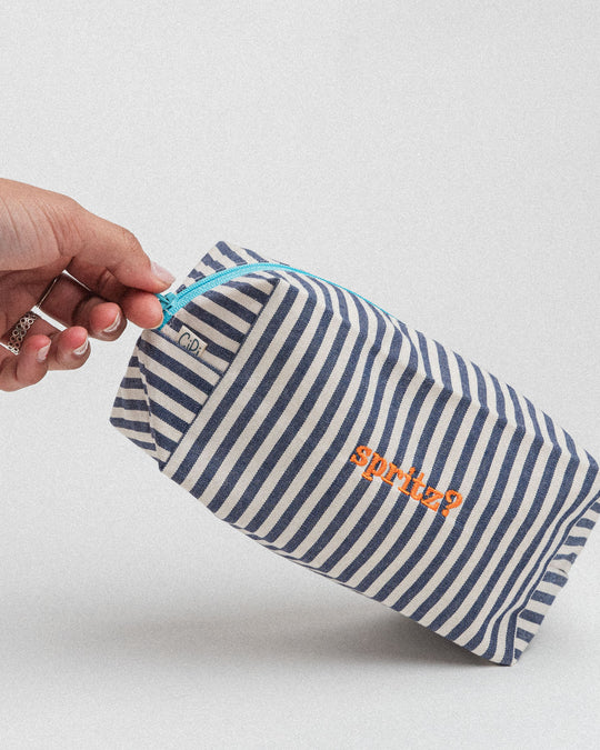 righe piccole blu - ricamo arancione