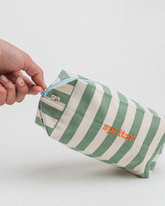 righe grandi verde salvia - ricamo arancione