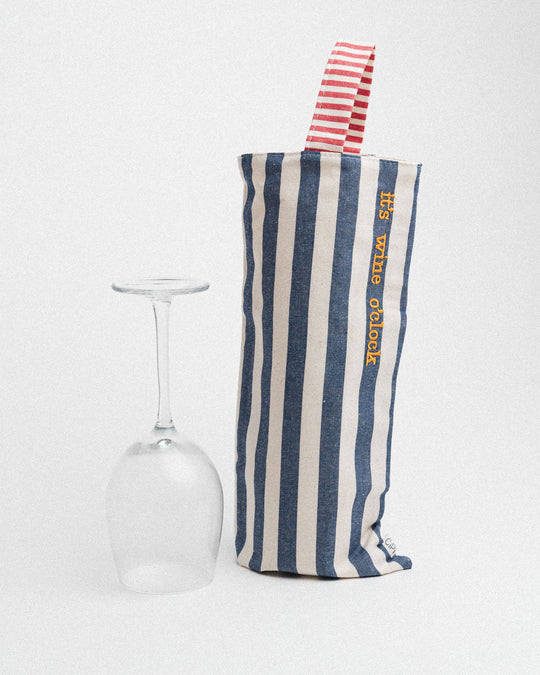 righe grandi blu - manico rosso - ricamo giallo