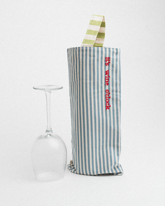 righe piccole jeans - manico verde - ricamo rosso