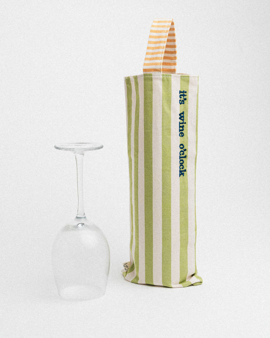 righe grandi verde chiaro - manico giallo - ricamo blu