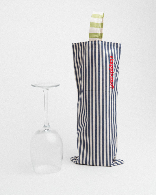 righe piccole blu - manico verde - ricamo blu