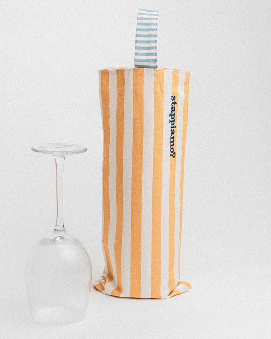 righe grandi gialle - manico jeans - ricamo blu